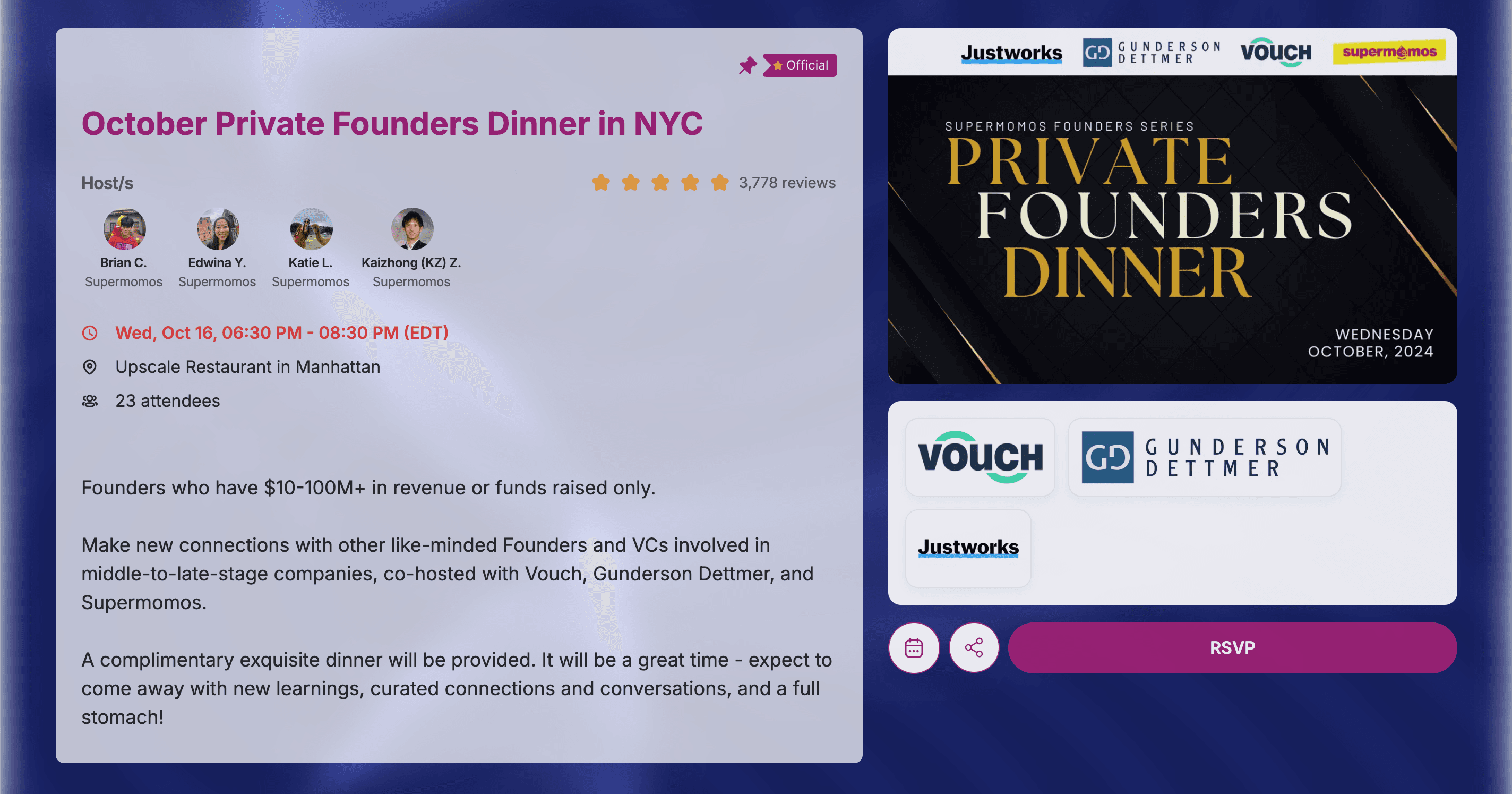 October Private Founders Dinner in NYC